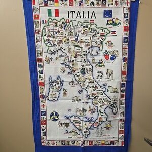 Map of Italy Dish Towel 100% Cotton Kitchen Wall Hanging Approx 33"x22"